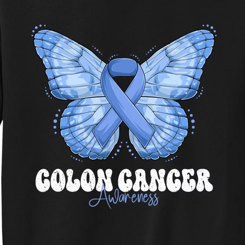 Colon Cancer Awareness Month Blue Ribbon Butterfly Sweatshirt