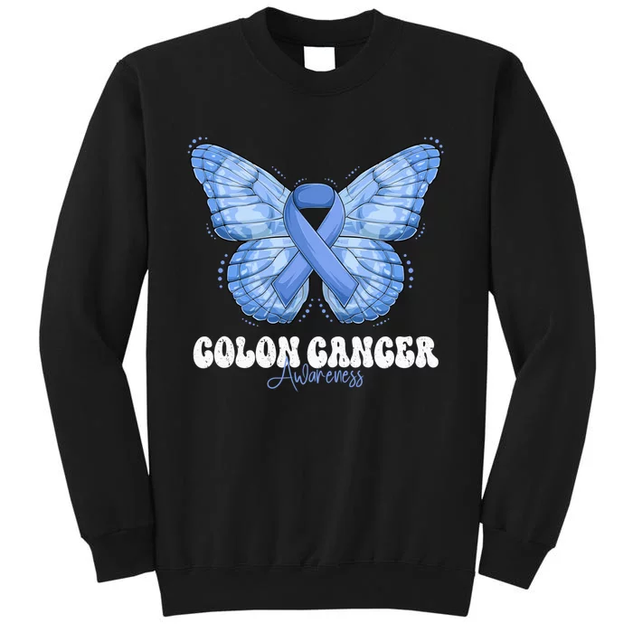 Colon Cancer Awareness Month Blue Ribbon Butterfly Sweatshirt