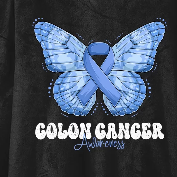 Colon Cancer Awareness Month Blue Ribbon Butterfly Hooded Wearable Blanket