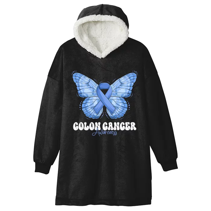 Colon Cancer Awareness Month Blue Ribbon Butterfly Hooded Wearable Blanket