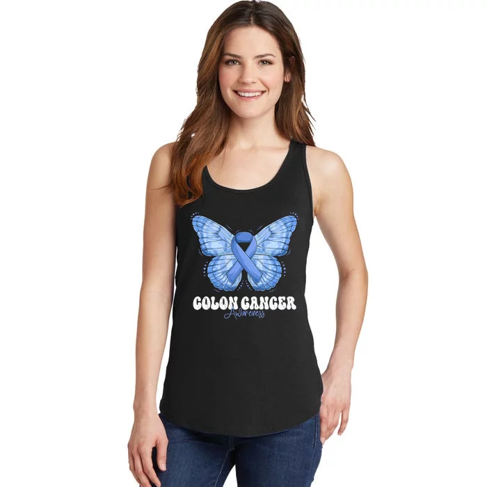 Colon Cancer Awareness Month Blue Ribbon Butterfly Ladies Essential Tank