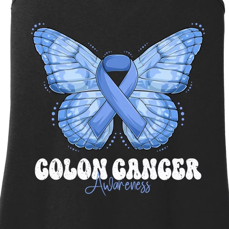 Colon Cancer Awareness Month Blue Ribbon Butterfly Ladies Essential Tank