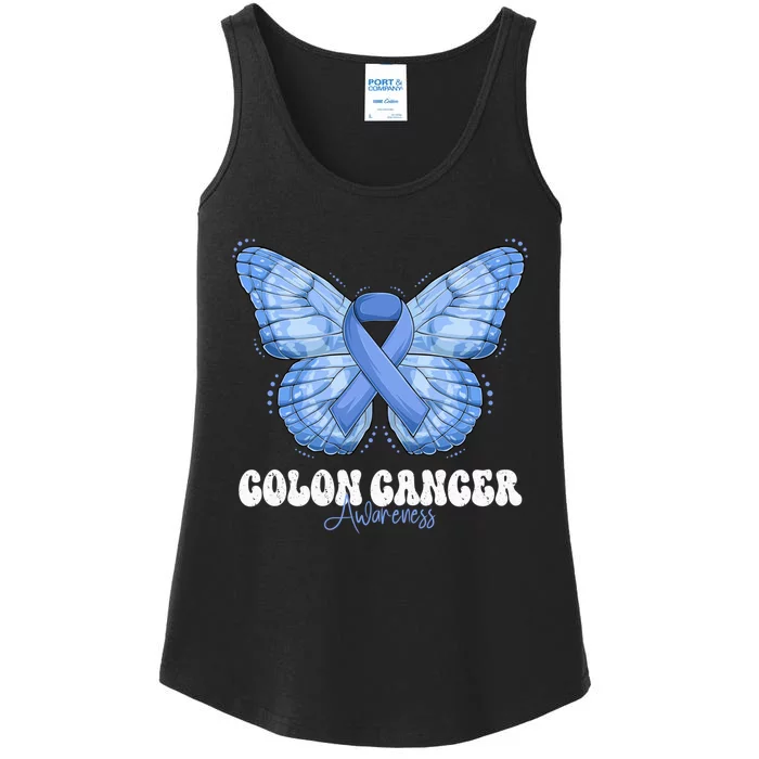 Colon Cancer Awareness Month Blue Ribbon Butterfly Ladies Essential Tank