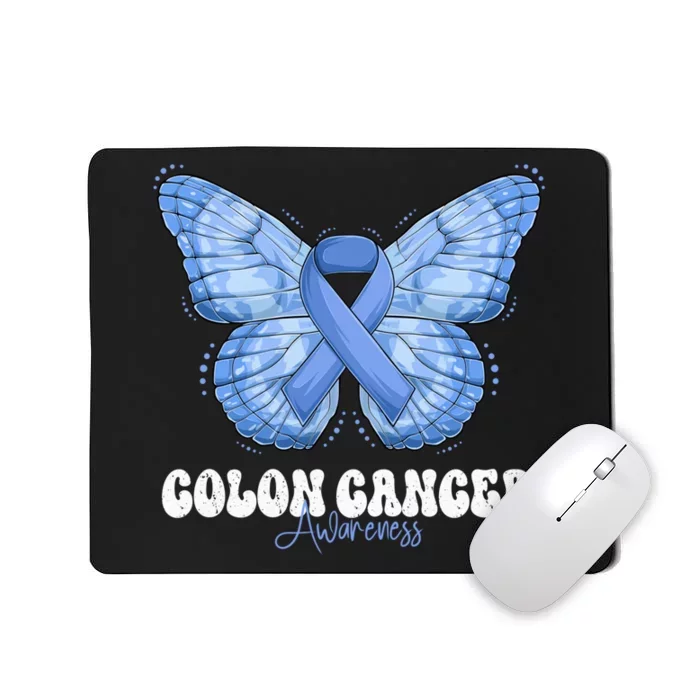 Colon Cancer Awareness Month Blue Ribbon Butterfly Mousepad