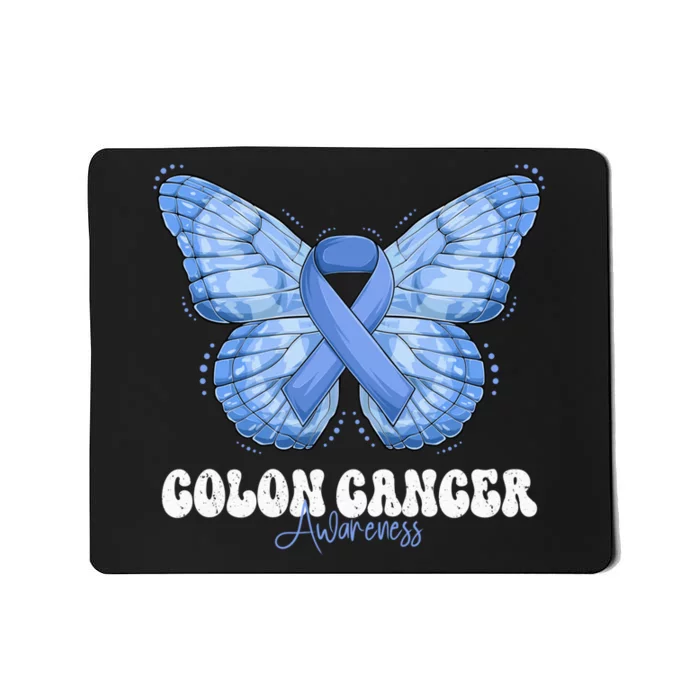 Colon Cancer Awareness Month Blue Ribbon Butterfly Mousepad