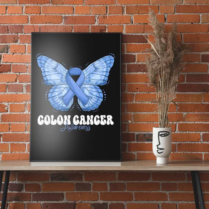 Colon Cancer Awareness Month Blue Ribbon Butterfly Poster