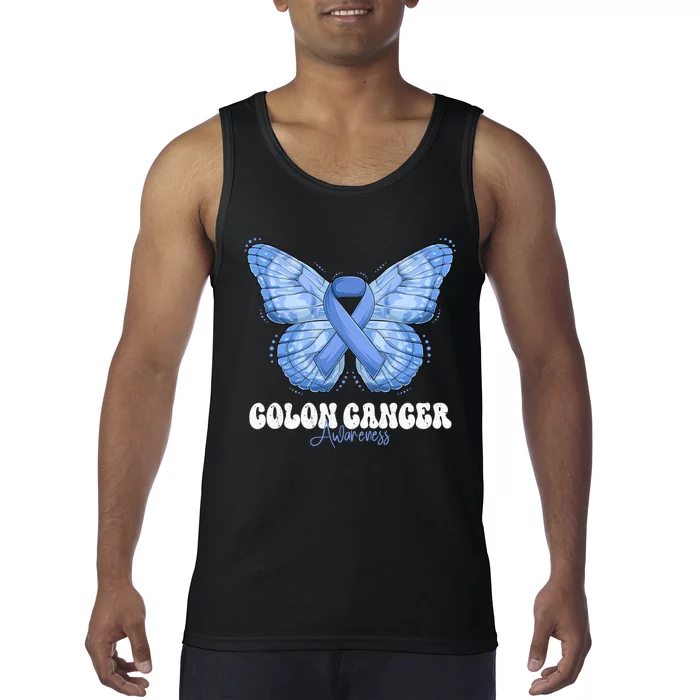 Colon Cancer Awareness Month Blue Ribbon Butterfly Tank Top