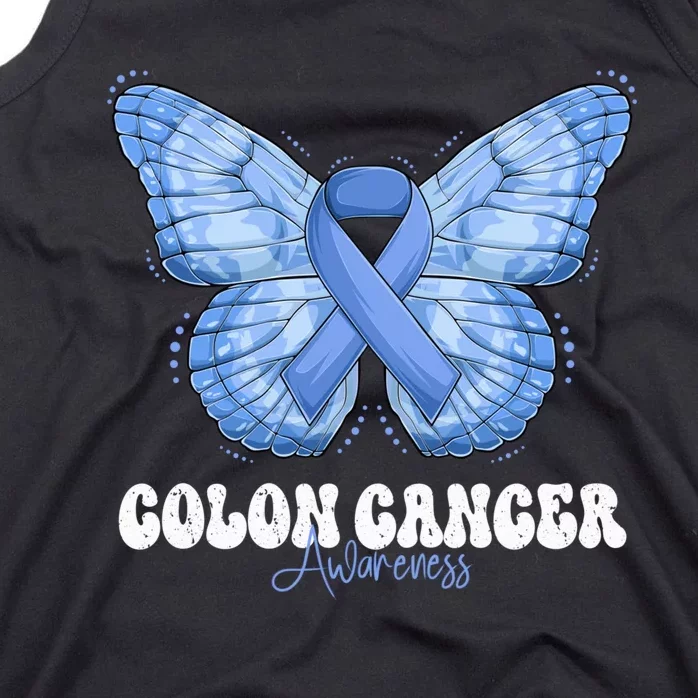 Colon Cancer Awareness Month Blue Ribbon Butterfly Tank Top