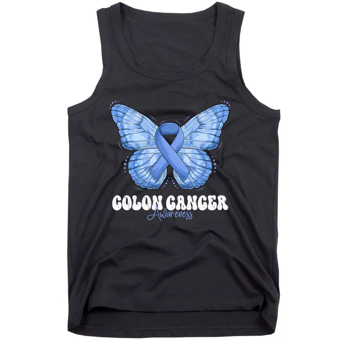 Colon Cancer Awareness Month Blue Ribbon Butterfly Tank Top