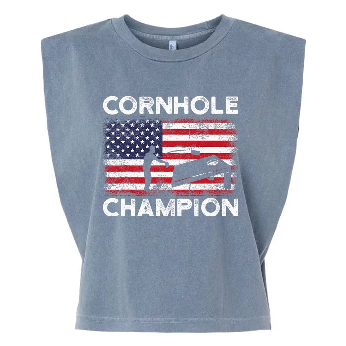 Cornhole Champion American Flag USA July 4th Cornhole Garment-Dyed Women's Muscle Tee