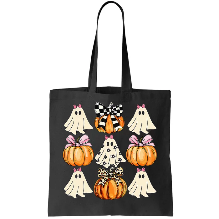 Cute Coquette Bows Ghost Pumpkin Season Halloween Autumn Tote Bag