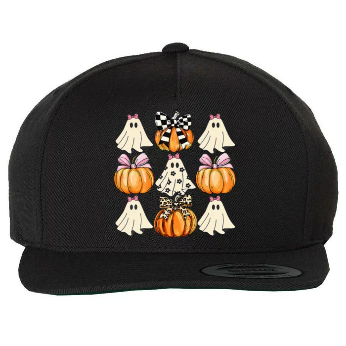 Cute Coquette Bows Ghost Pumpkin Season Halloween Autumn Wool Snapback Cap