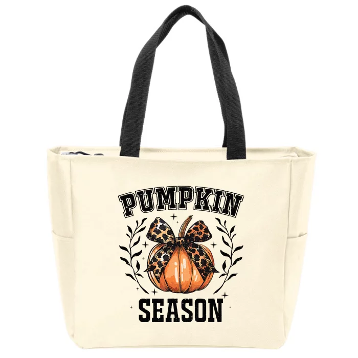 Cute Coquette Bows Pumpkin Season Happy Autumn Fall Leopard Zip Tote Bag