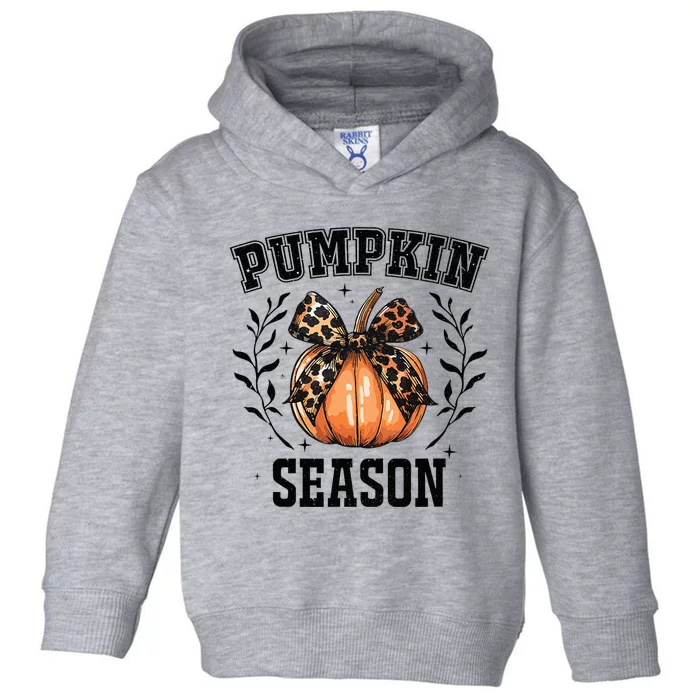 Cute Coquette Bows Pumpkin Season Happy Autumn Fall Leopard Toddler Hoodie