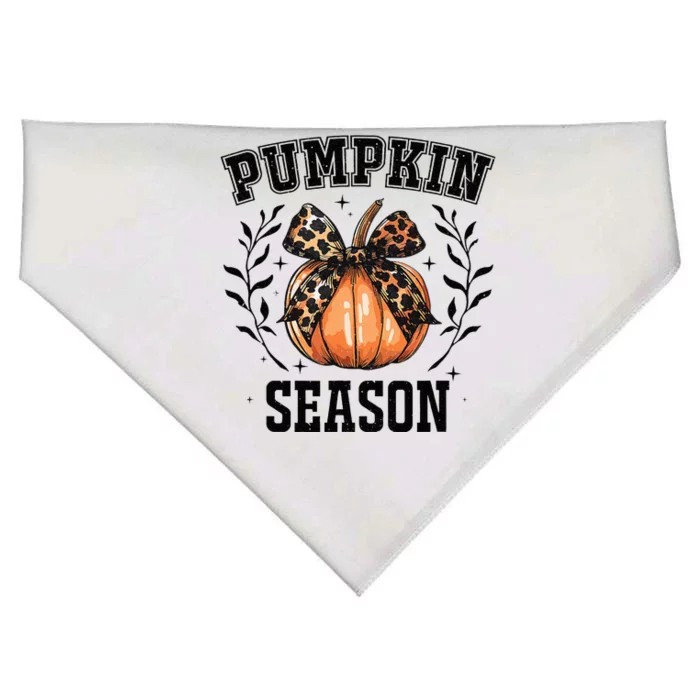 Cute Coquette Bows Pumpkin Season Happy Autumn Fall Leopard USA-Made Doggie Bandana