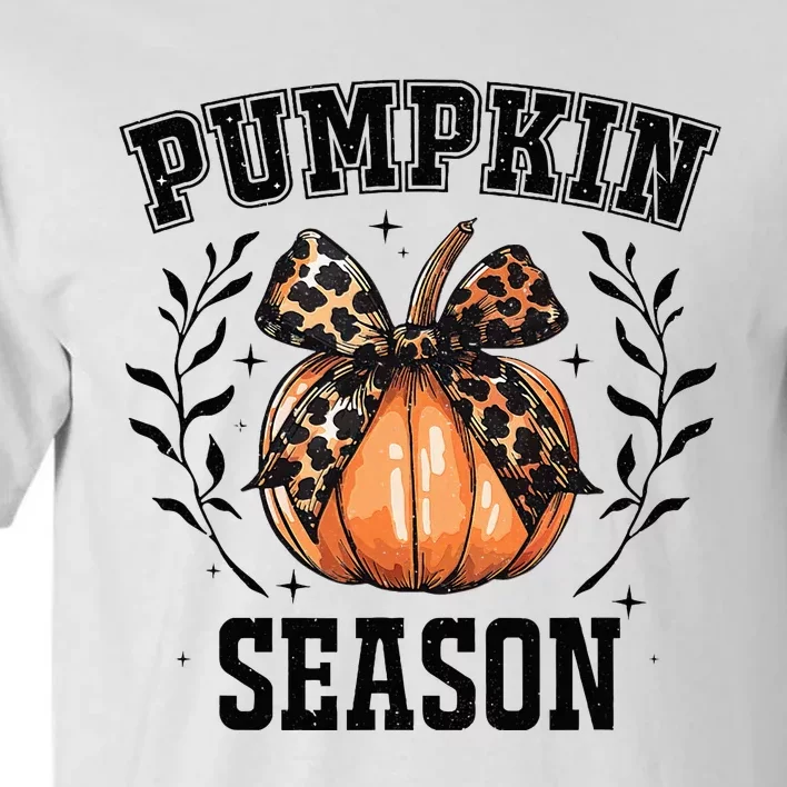 Cute Coquette Bows Pumpkin Season Happy Autumn Fall Leopard Tall T-Shirt