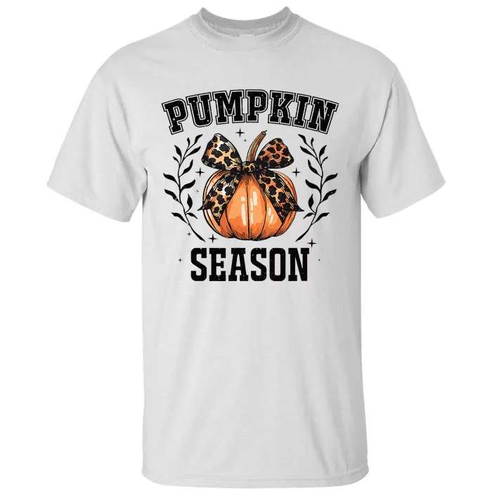 Cute Coquette Bows Pumpkin Season Happy Autumn Fall Leopard Tall T-Shirt