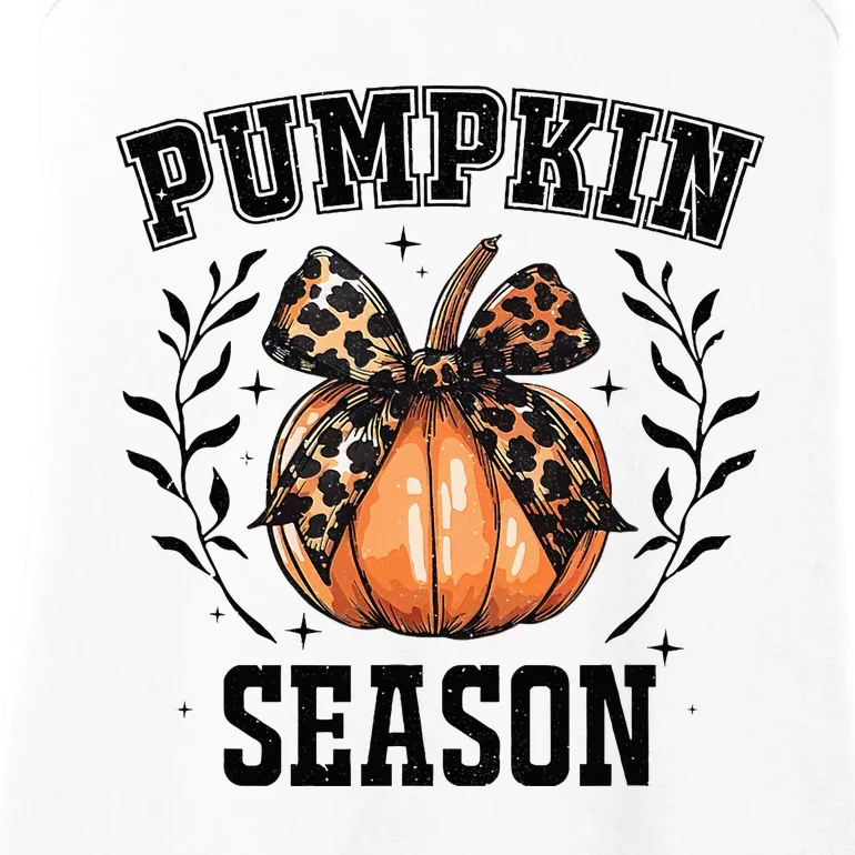 Cute Coquette Bows Pumpkin Season Happy Autumn Fall Leopard Ladies Essential Tank