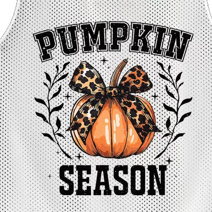 Cute Coquette Bows Pumpkin Season Happy Autumn Fall Leopard Mesh Reversible Basketball Jersey Tank