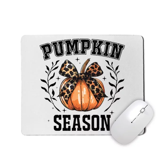 Cute Coquette Bows Pumpkin Season Happy Autumn Fall Leopard Mousepad