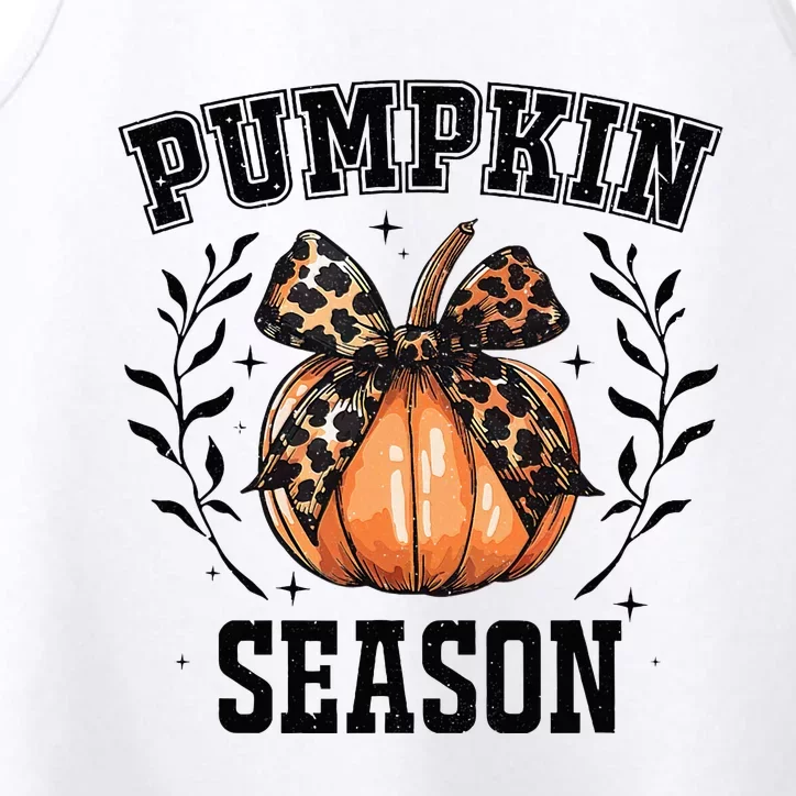 Cute Coquette Bows Pumpkin Season Happy Autumn Fall Leopard Performance Tank