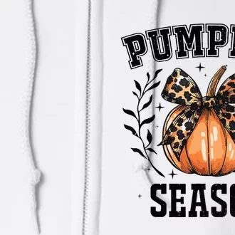 Cute Coquette Bows Pumpkin Season Happy Autumn Fall Leopard Full Zip Hoodie