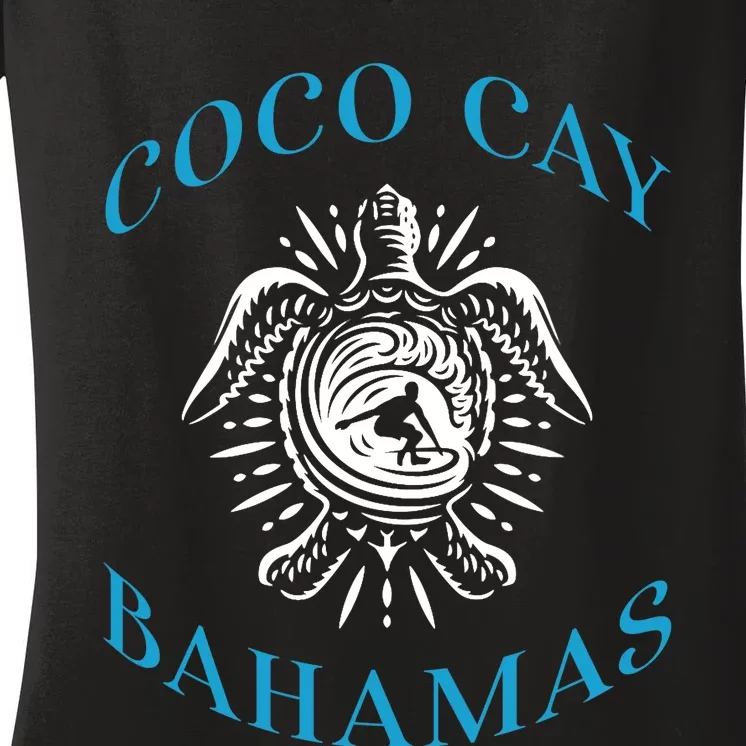 Coco Cay Bahamas Sea Turtle Surfing Vacation Souvenir Women's V-Neck T-Shirt