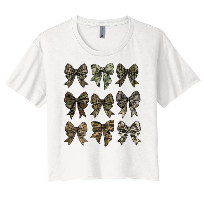 Camo Coquette Bow Duck Hunt Duck Hunting Women's Crop Top Tee