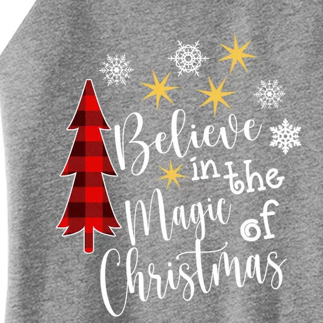 Cute Casual Believe In Magic Of Christmas Tree Buffalo Plaid Great Gift Women’s Perfect Tri Rocker Tank