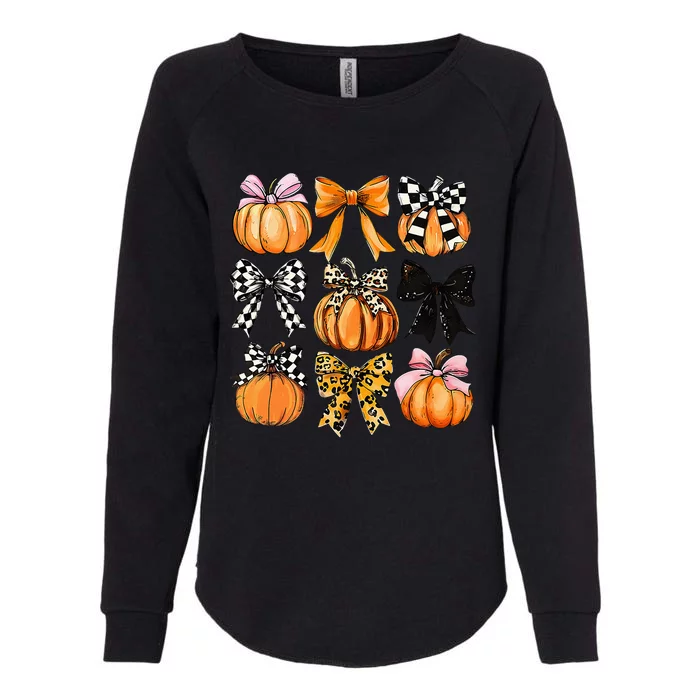 Cute Coquette Bows Pumpkin Season Halloween Autumn Fall Womens California Wash Sweatshirt