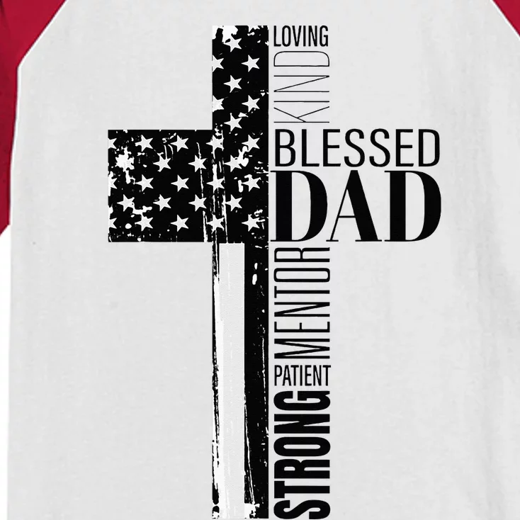 Cool Christian Blessed Dad Cross American Flag Fathers Day Kids Colorblock Raglan Jersey