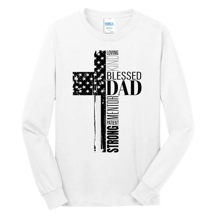 Cool Christian Blessed Dad Cross American Flag Fathers Day Tall Long Sleeve T-Shirt