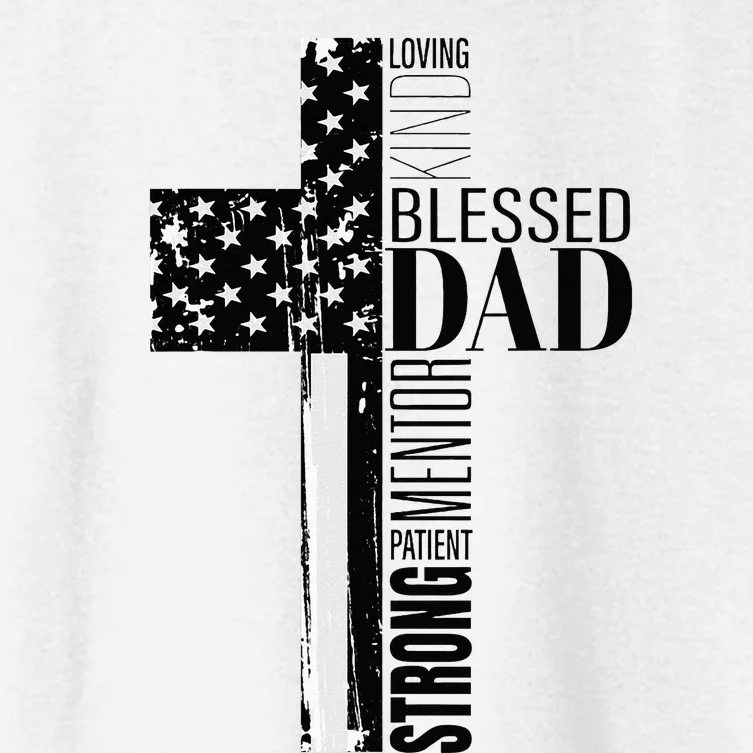 Cool Christian Blessed Dad Cross American Flag Fathers Day Women's Crop Top Tee