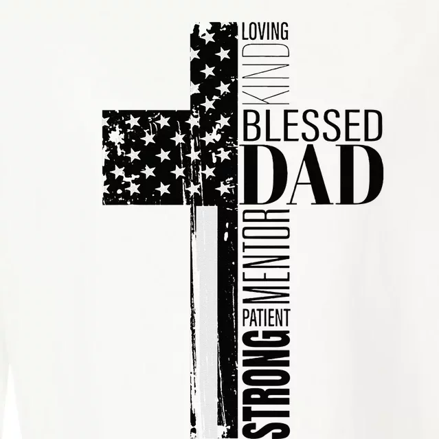 Cool Christian Blessed Dad Cross American Flag Fathers Day Cropped Pullover Crew