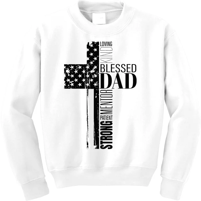 Cool Christian Blessed Dad Cross American Flag Fathers Day Kids Sweatshirt