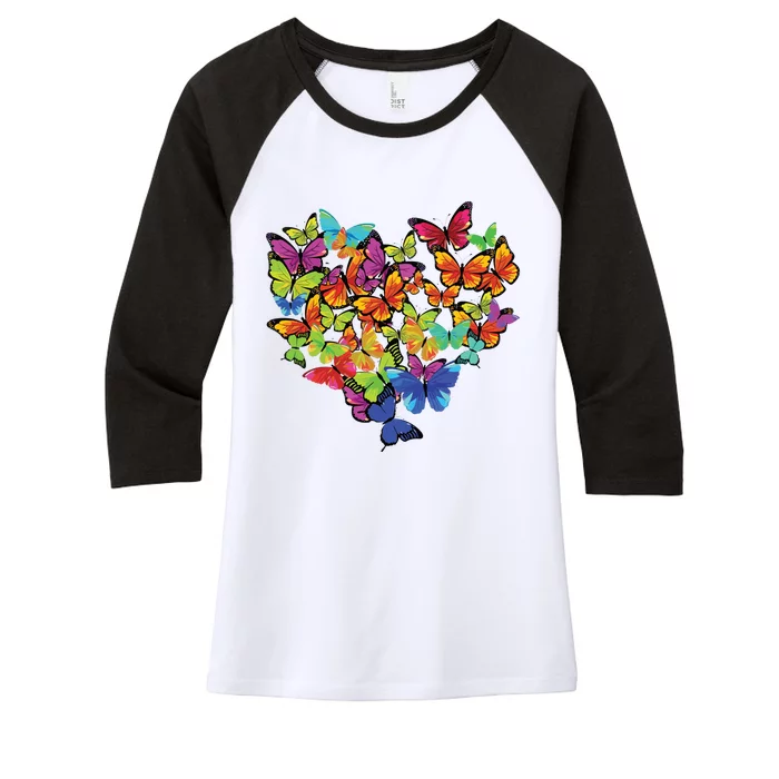 Colorful Cute Butterfly Heart Butterflies Women's Tri-Blend 3/4-Sleeve Raglan Shirt