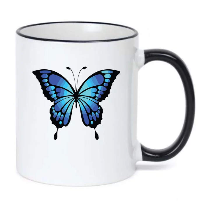 Cute Colorful Blue Butterfly Black Color Changing Mug