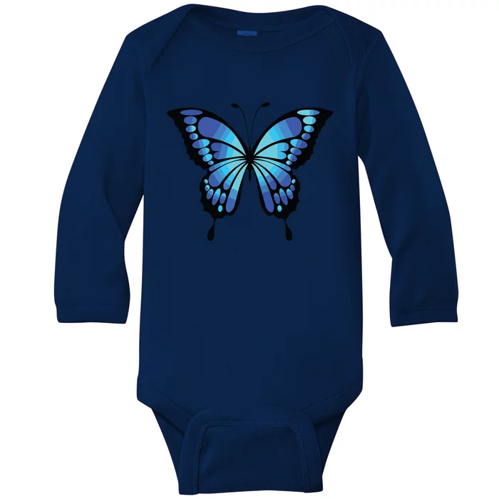 Cute Colorful Blue Butterfly Baby Long Sleeve Bodysuit