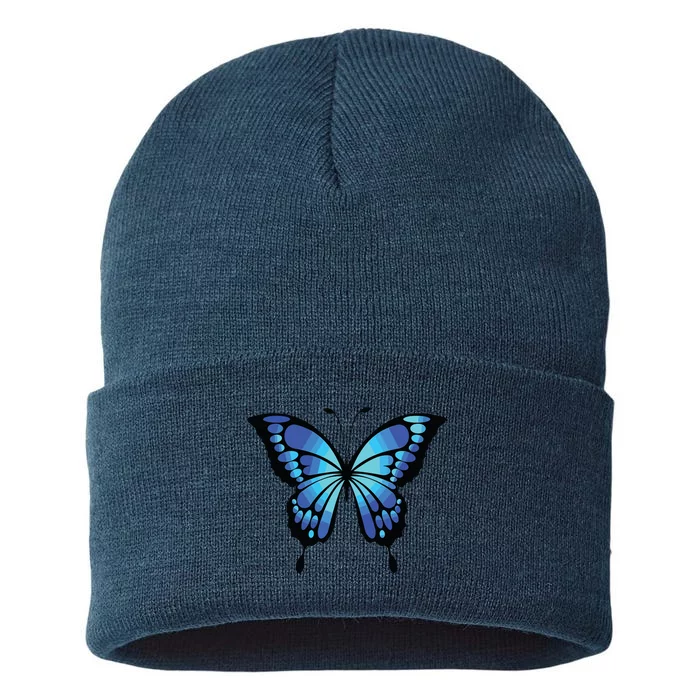 Cute Colorful Blue Butterfly Sustainable Knit Beanie