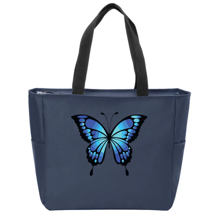 Cute Colorful Blue Butterfly Zip Tote Bag