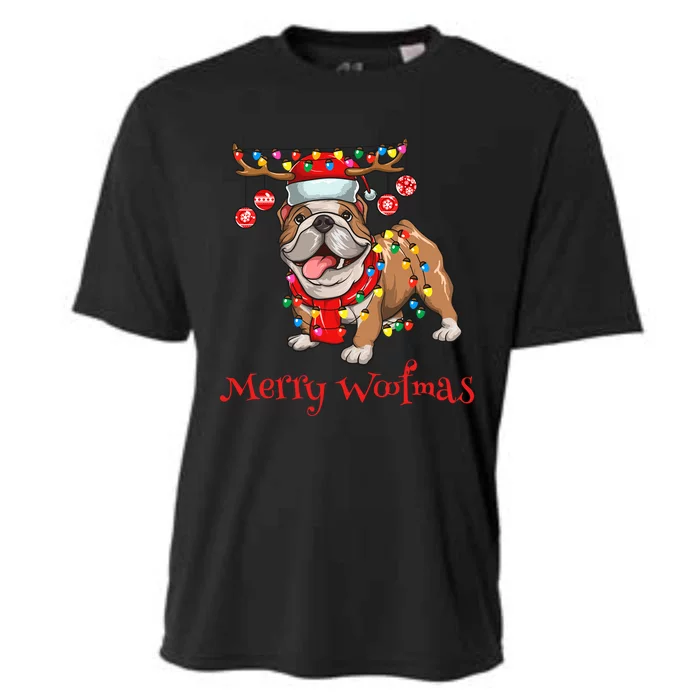 Christmas Cute Bulldog Dog Holiday Lights Merry Woofmas Gift Cooling Performance Crew T-Shirt