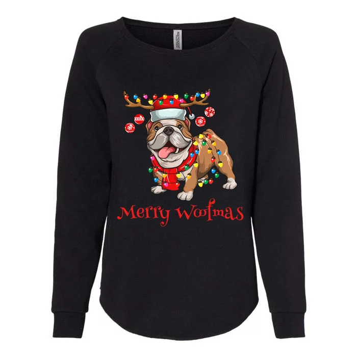 Christmas Cute Bulldog Dog Holiday Lights Merry Woofmas Gift Womens California Wash Sweatshirt