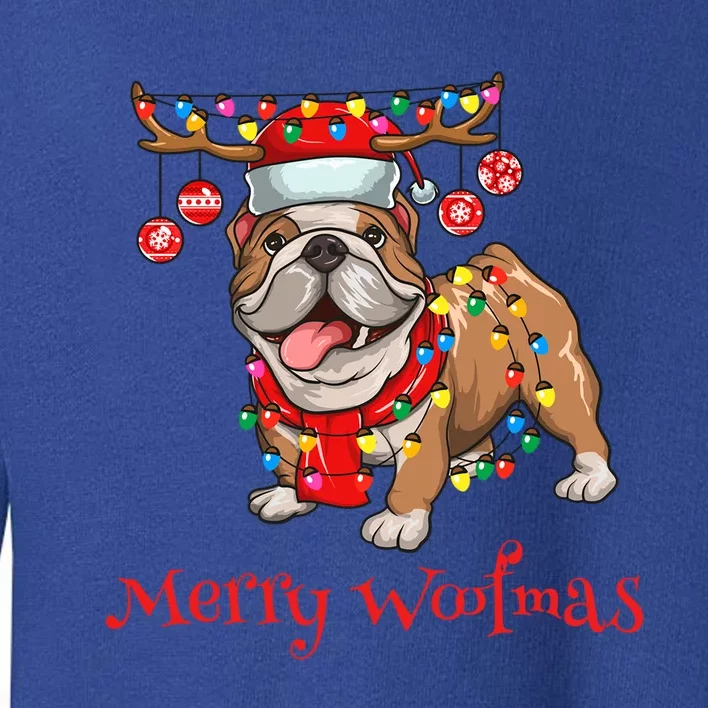 Christmas Cute Bulldog Dog Holiday Lights Merry Woofmas Gift Toddler Sweatshirt