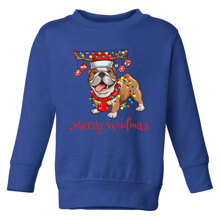 Christmas Cute Bulldog Dog Holiday Lights Merry Woofmas Gift Toddler Sweatshirt