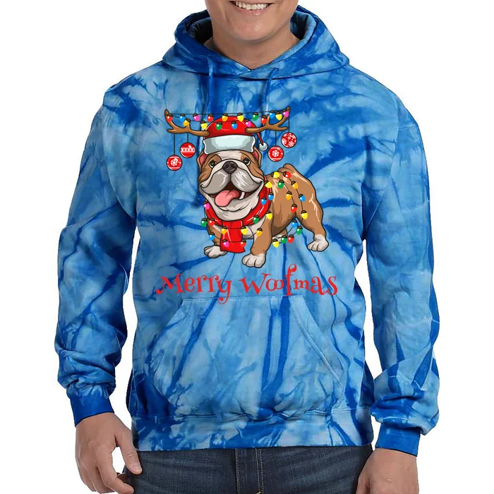 Christmas Cute Bulldog Dog Holiday Lights Merry Woofmas Gift Tie Dye Hoodie