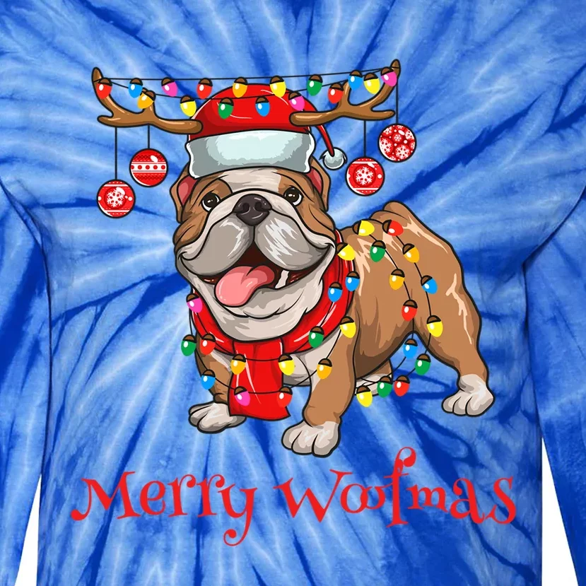 Christmas Cute Bulldog Dog Holiday Lights Merry Woofmas Gift Tie-Dye Long Sleeve Shirt