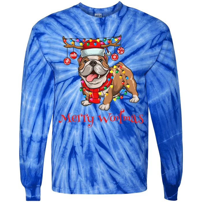 Christmas Cute Bulldog Dog Holiday Lights Merry Woofmas Gift Tie-Dye Long Sleeve Shirt