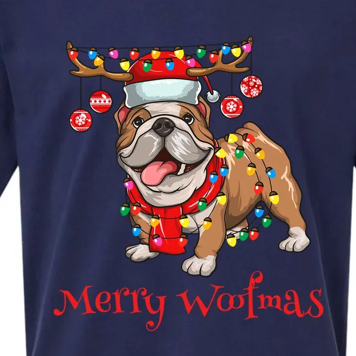 Christmas Cute Bulldog Dog Holiday Lights Merry Woofmas Gift Sueded Cloud Jersey T-Shirt