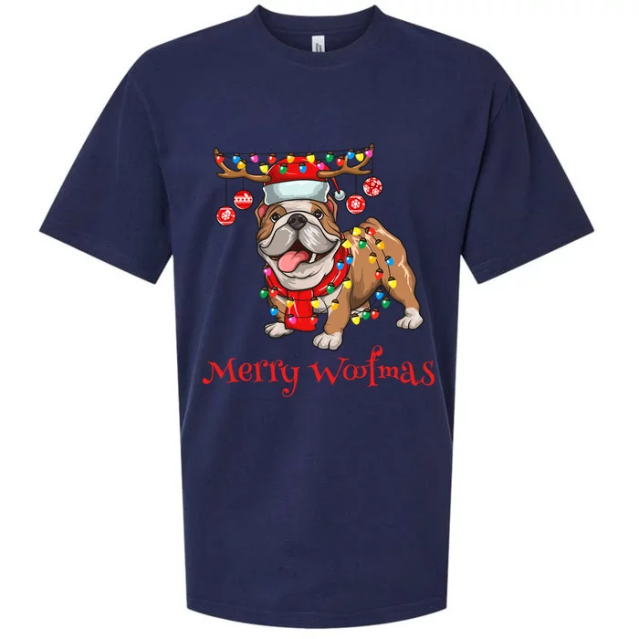 Christmas Cute Bulldog Dog Holiday Lights Merry Woofmas Gift Sueded Cloud Jersey T-Shirt