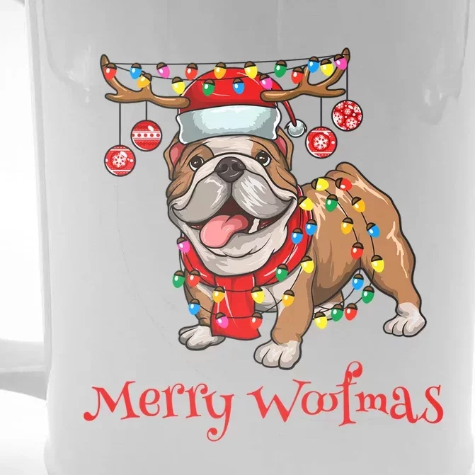 Christmas Cute Bulldog Dog Holiday Lights Merry Woofmas Gift Front & Back Beer Stein